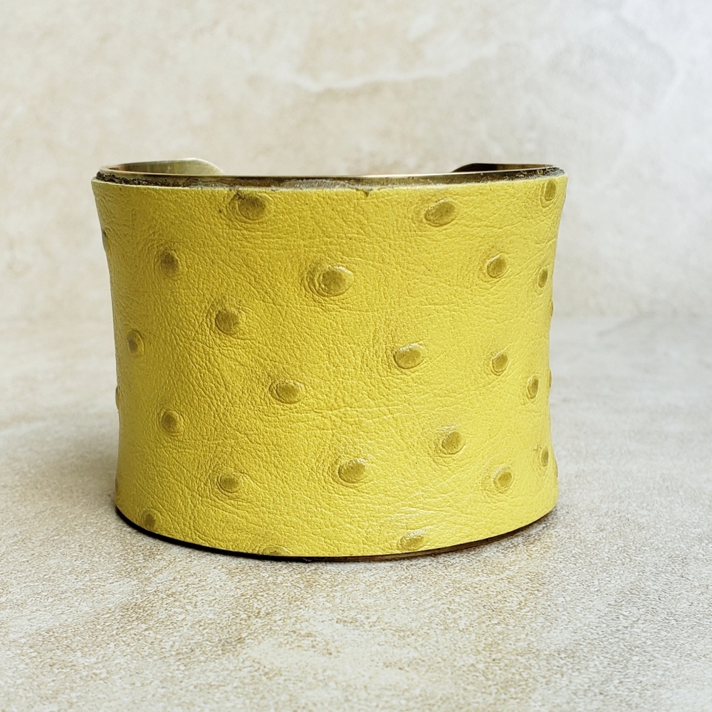 Handmade Embossed Leather Raw Brass Bracelet